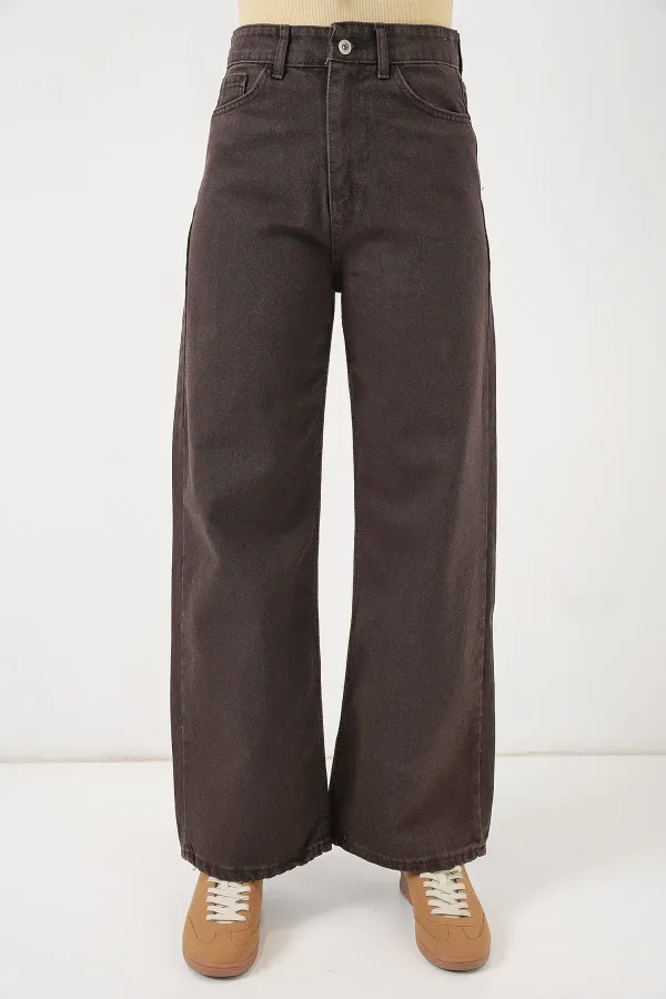 Women's Wide Leg High Waist Palazzo Jeans 6656 - Brown