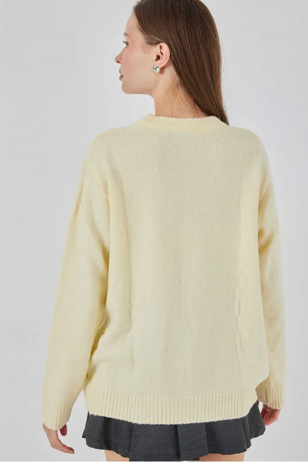 Pull oversize jaune en maille pour femme, taille standard, HZL25W-BD1103221