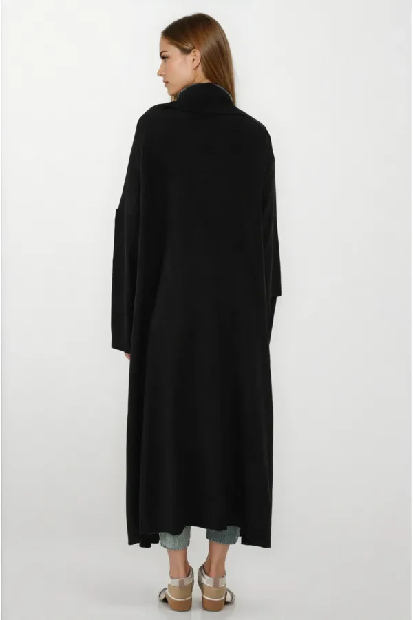 Cardigan long en maille oversize noir pour femme HZL25W-BD1103041