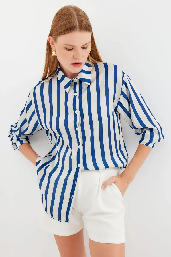 Chemise en satin légèrement drapée 3964 - Bleu marine foncé