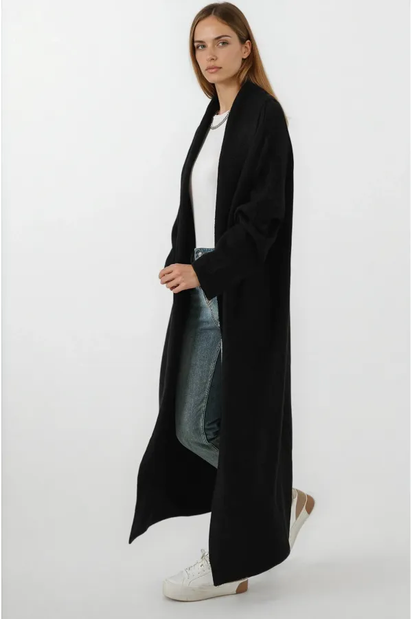 Cardigan long en maille oversize noir pour femme HZL25W-BD1103041