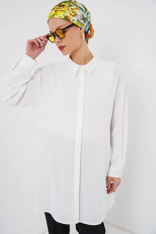 Women's Long Shirt Tunic 5945 - White