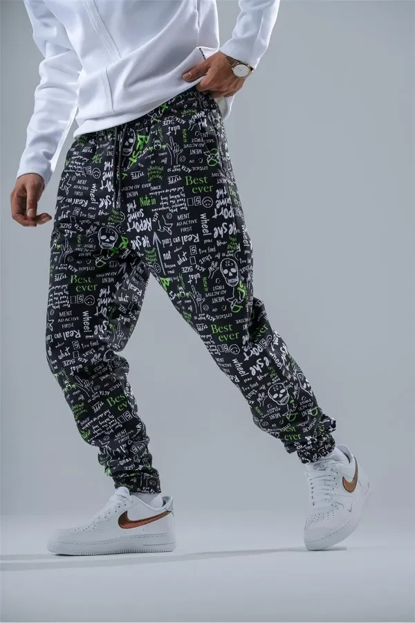 Pantalon de jogging ample pour homme, noir et vert, taille et jambes élastiques, HZL24S-MXC8989-6