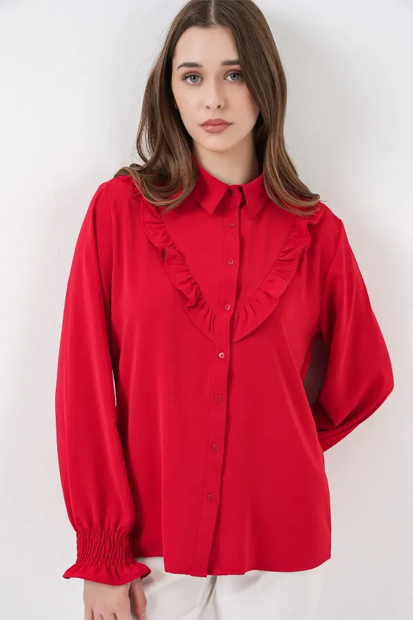 Chemise à manches longues à volants 20223 - Rouge