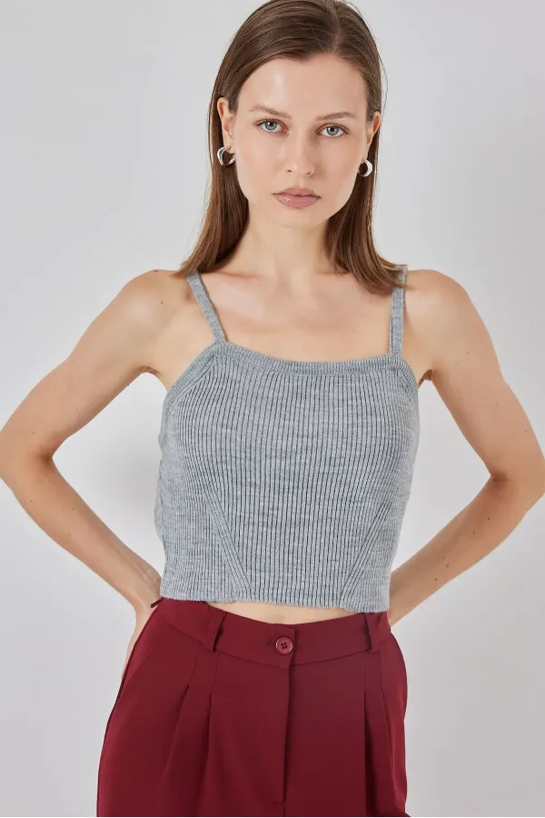 Women's Strappy Crop Top Blouse 15934 - Grey