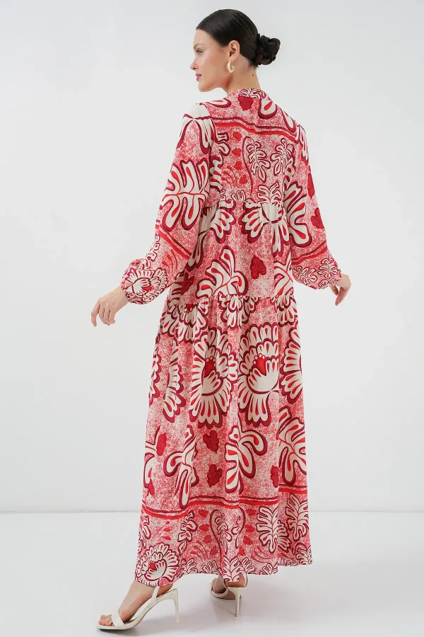 Robe hijab à motifs authentiques 2423 - Rouge N.