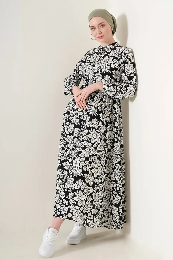 Robe hijab à col mandarin 2144 - Noire