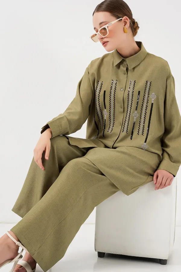 Ensemble deux pièces tunique et pantalon à motifs 6720 - Çağla