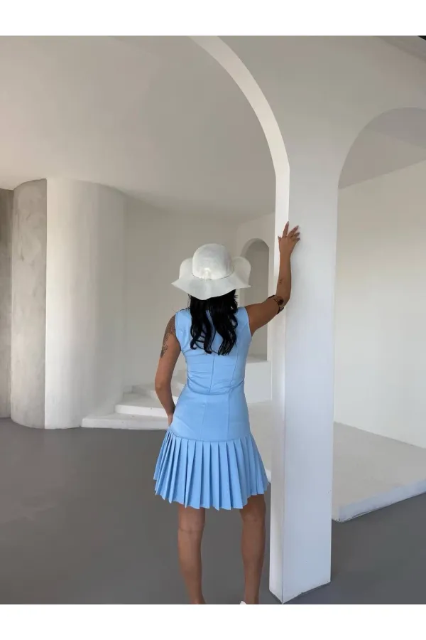 Women's Blue Imported Dooble Fabric Sleeveless Dress HZL25W-FRY122651