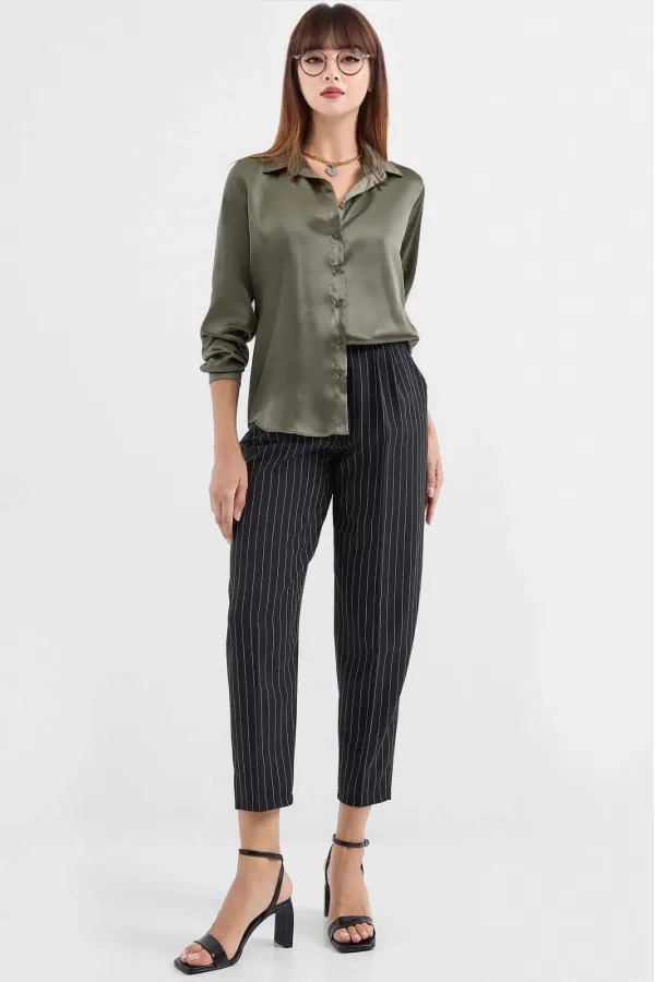 Chemise hijab kaki satinée pour femme HZL25W-BD139641