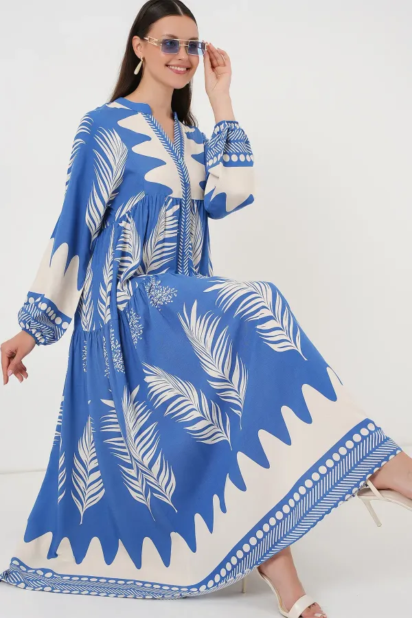 Robe hijab à motifs authentiques 2423 - H. Indigo