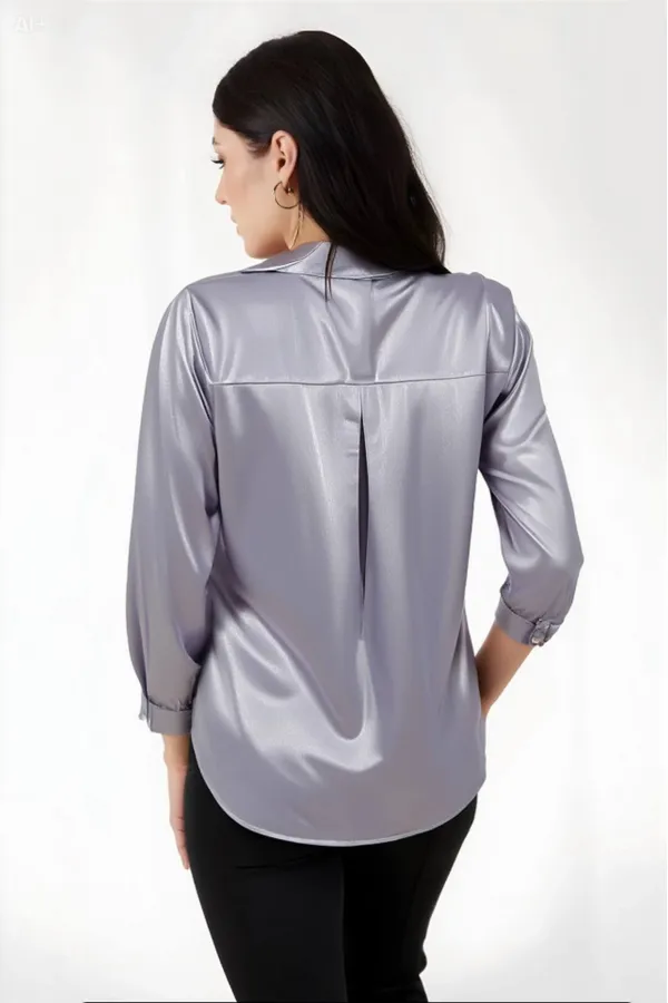 Kadın Gri Hafif Dökümlü Saten Yüzeyli Gömlek HZL22W-BD139641
