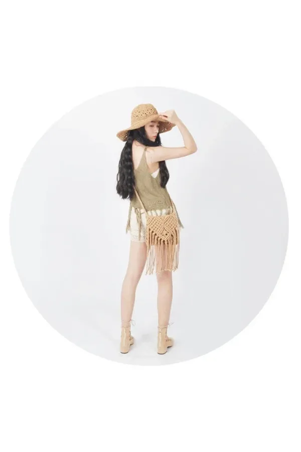 Kadın Bej Beli Lastikli Astarlı Kroşe Şort HZL25-LC251