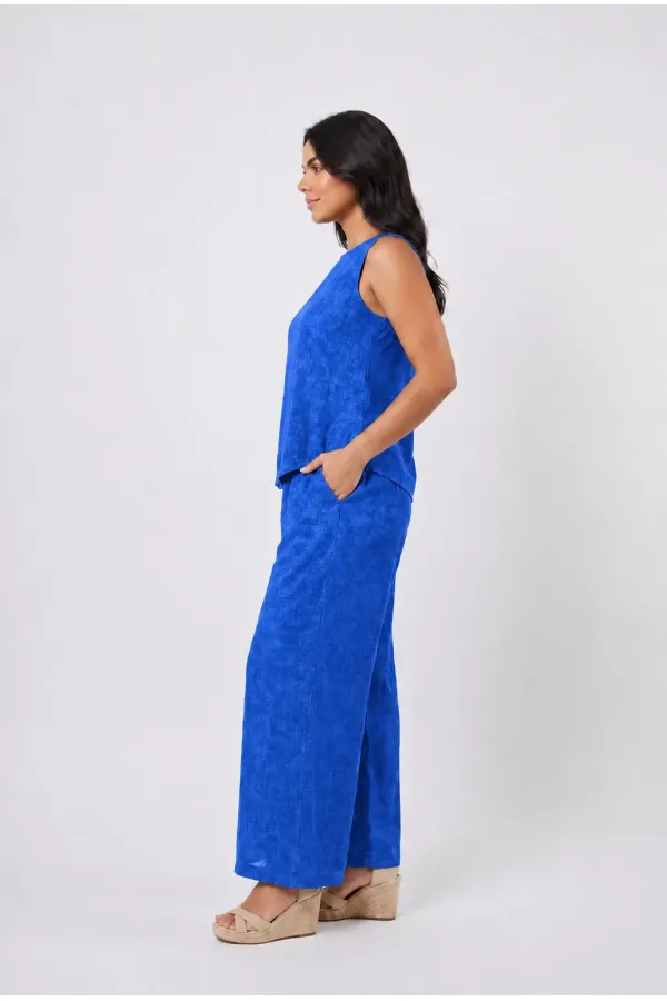 Women's Navy Blue Linen Textured Relaxed Fit Two-Piece Set HZL26S-VL15141 Women's Navy Blue Linen Textured Relaxed Fit Two-Piece Set HZL26S-VL15141