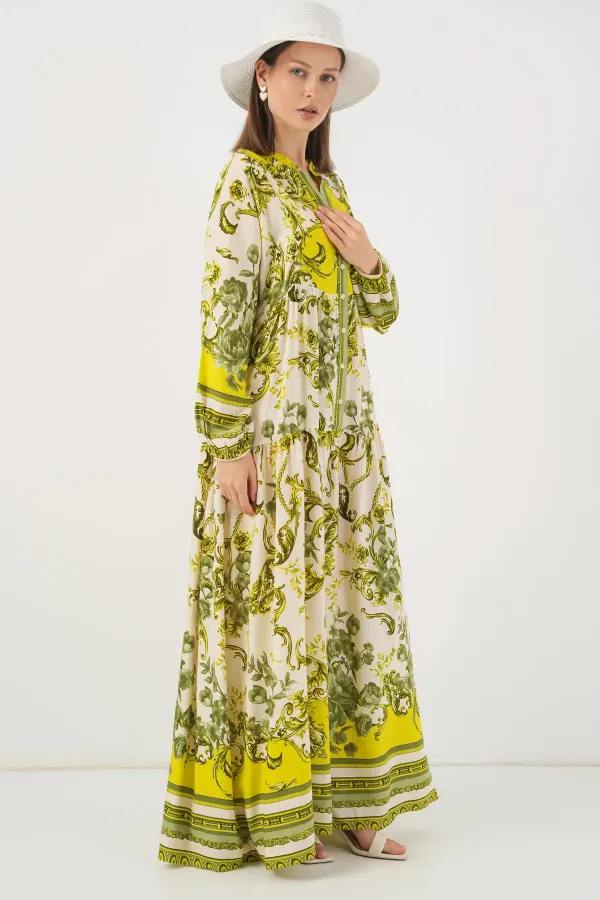 Robe longue hijab à motifs pour femme 2585 - Vert foncé