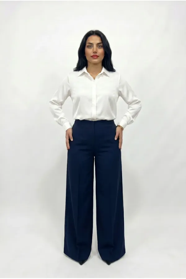 Women's Navy Blue Plus Size Shaping Palazzo Pants HZL26S-ZSS120211 Women's Navy Blue Plus Size Shaping Palazzo Pants HZL26S-ZSS120211