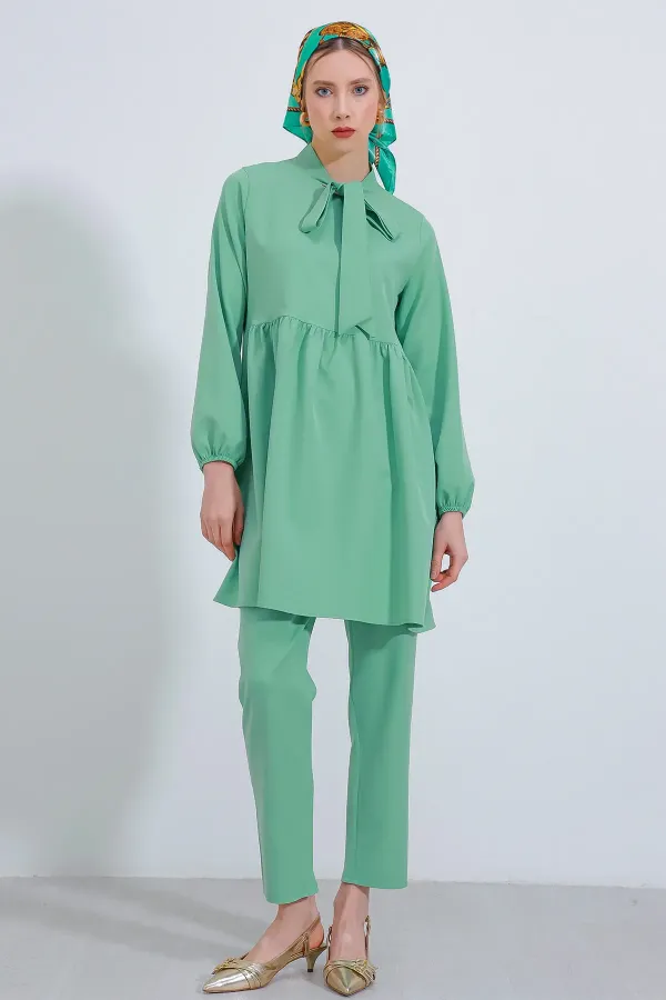 Ensemble pantalon et tunique en maille menthe pour femme (haut et bas) 6654