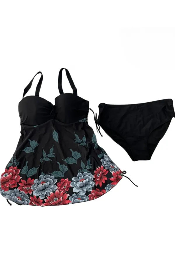 Robe noire à motifs floraux pour femme, modèle Tankini Slip HZL24S-LC4009