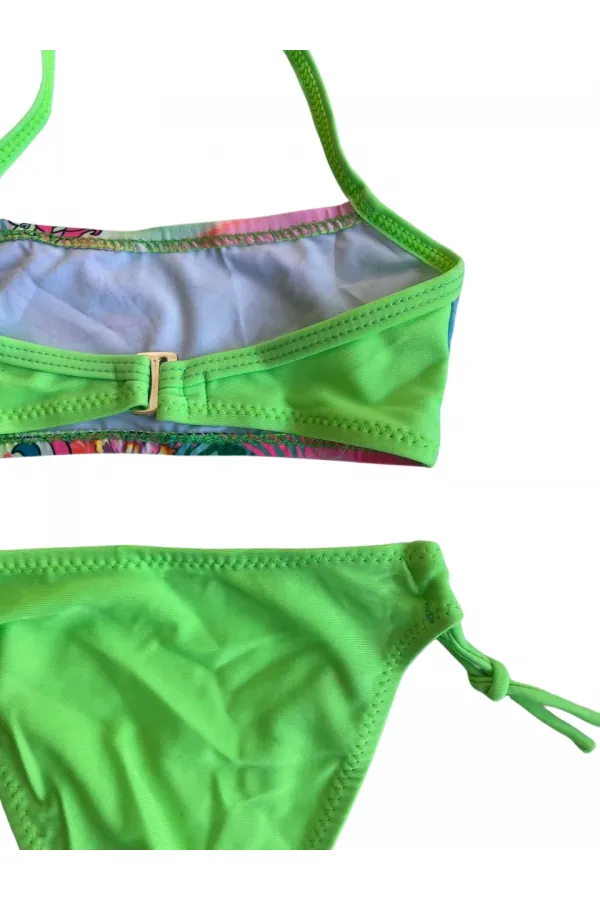 Girl Neon Green Patterned 2-8 Years Strapless Bikini Set HZL24S-LC3652