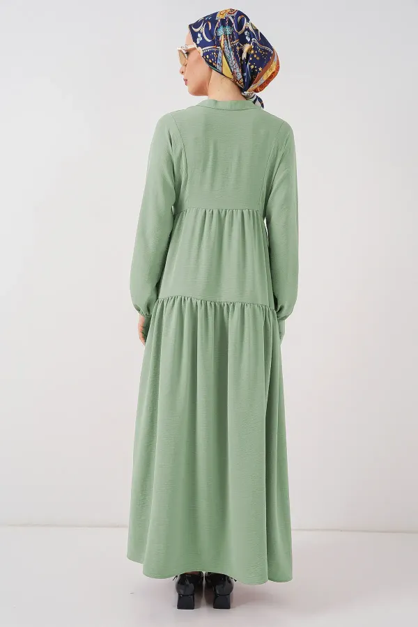 2527 Kadın Uzun Tesettür Elbise - E.Yeşil