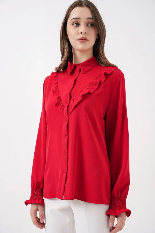 Chemise à manches longues à volants 20223 - Rouge