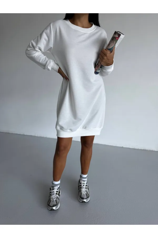 Women's White Crew Neck 2 Yarn Casual Dress HZL25W-FRY123451