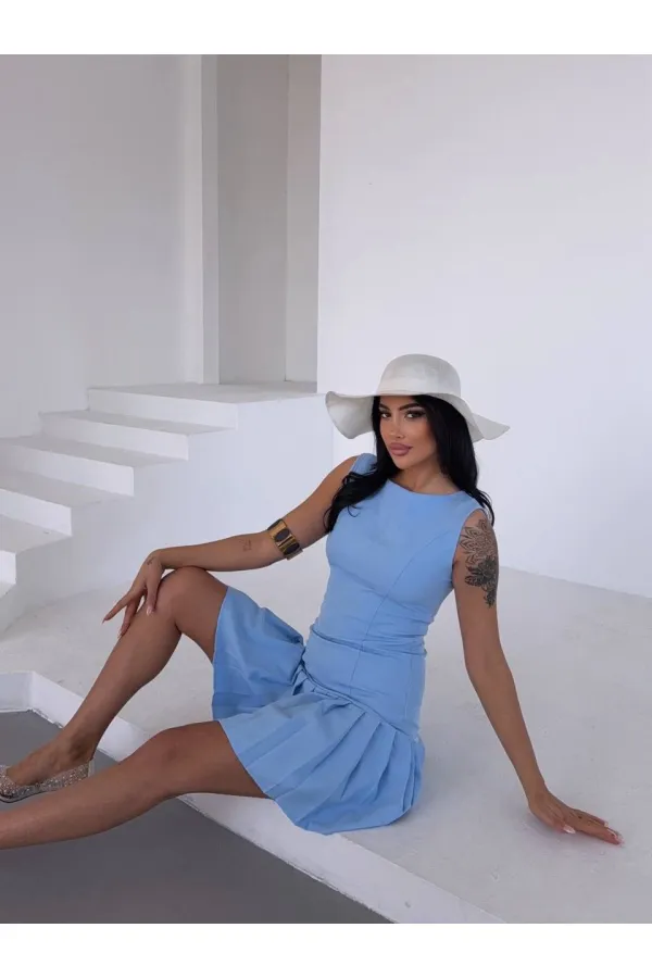 Women's Blue Imported Dooble Fabric Sleeveless Dress HZL25W-FRY122651