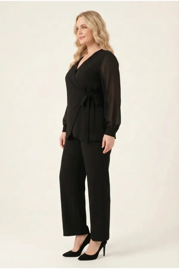 Women's Black Plus Size Chiffon Sleeveless Pants Blouse Evening Dress Set HZL26W-PR12041 Women's Black Plus Size Chiffon Sleeveless Pants Blouse Evening Dress Set HZL26W-PR12041