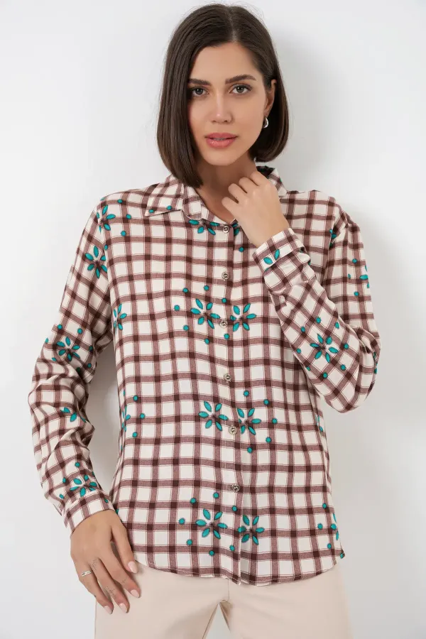 Chemise oversize à motifs pour femme en viscose 20371 - Marron