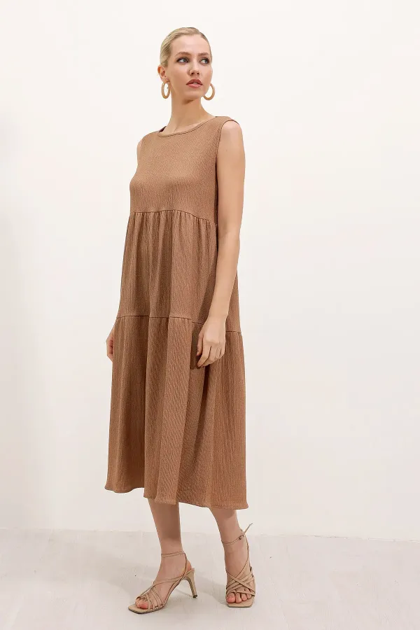 2448 Sleeveless Long Knitted Dress - Biscuit