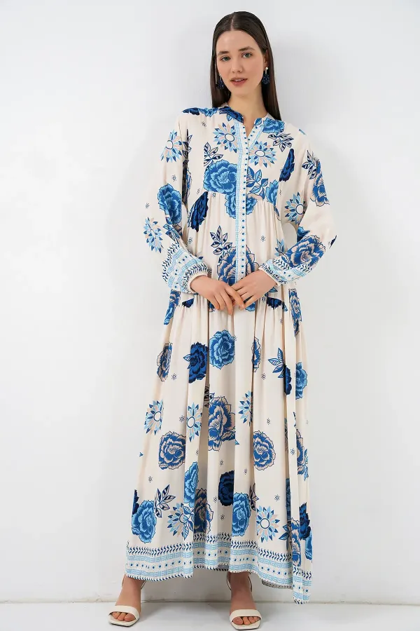 Women's Patterned Long Hijab Dress 2585 - C.Saks