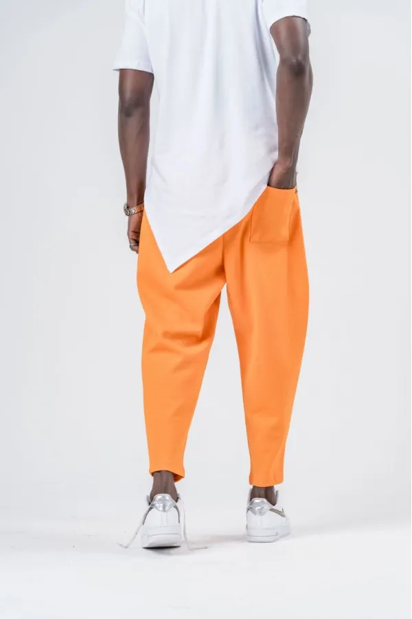 Men's Orange String-Tied Straight Cut Pocketed Trousers Sweatpants HZL24S-MXC8948-331