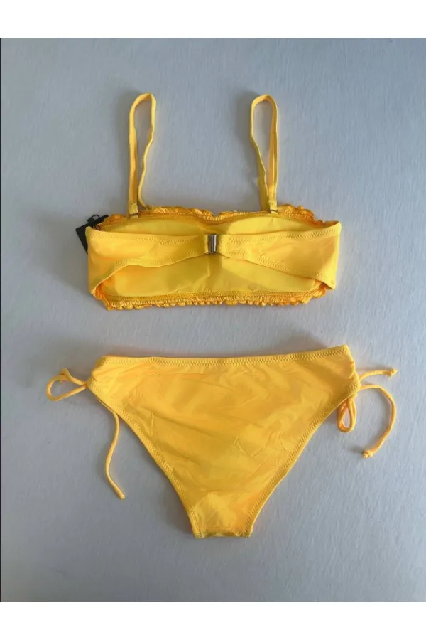 Kadın Sarı Büzgülü Astarlı Bikini Takım HZL25S-LC3349