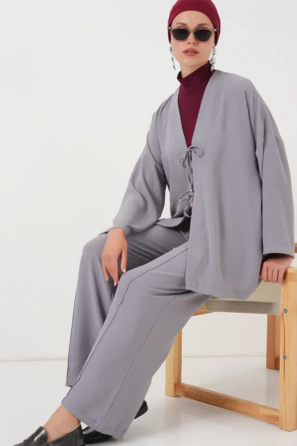 Ensemble deux pièces pantalon kimono Ayrobin pour femme 6739 - Gris