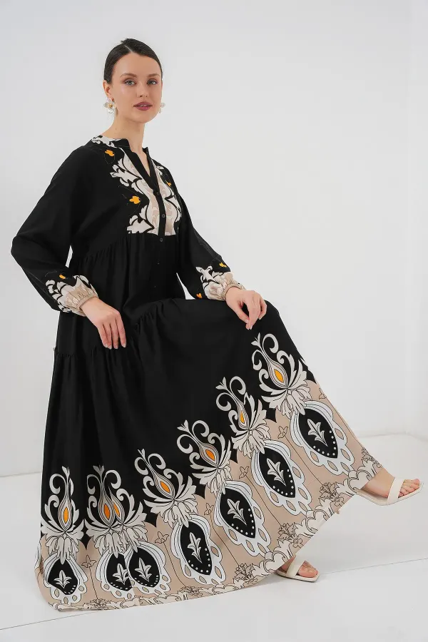 Robe hijab à motifs authentiques 2423 - Noir 6