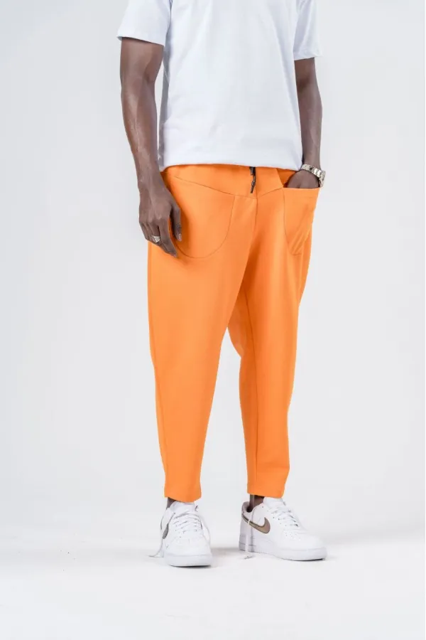 Men's Orange String-Tied Straight Cut Pocketed Trousers Sweatpants HZL24S-MXC8948-331