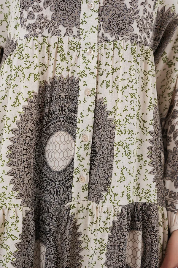 Robe hijab à motifs authentiques 2423 - F.KAHVE