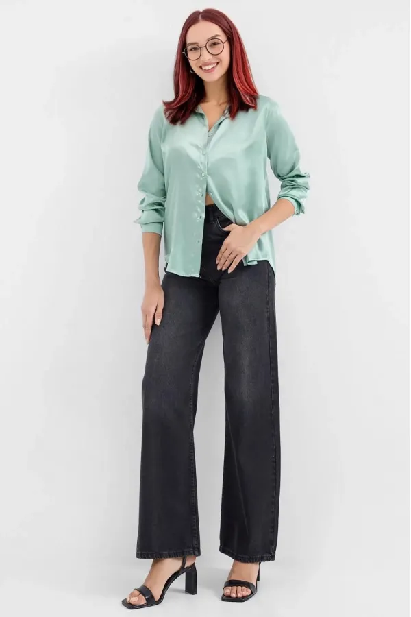 Chemise hijab verte satinée pour femme HZL25W-BD139641