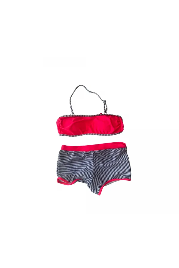 Girl Neon Pink Black Striped Shorts 4-12 Years Strapless Bikini Set HZL24S-LC9034