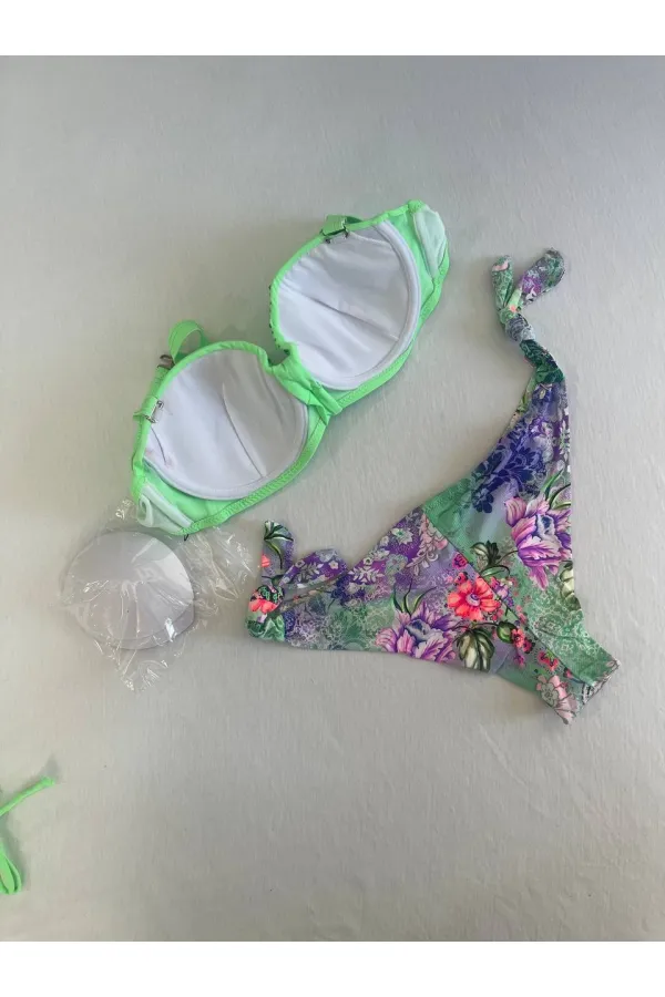 Kadın Yeşil Taş İşlemeli 3 Parça Bikini Takım HZL25S-LC3315
