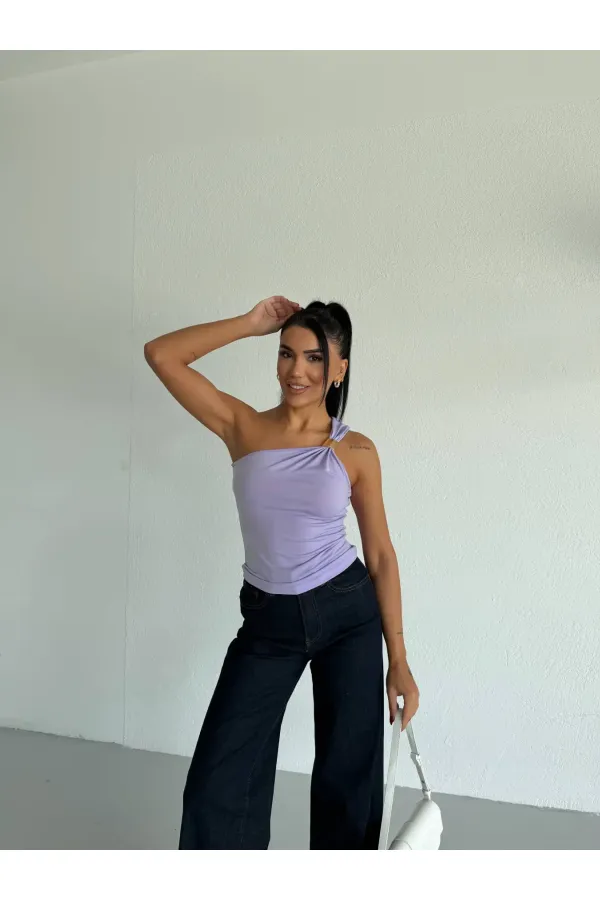 Kadın Lila Tek Omuz Gold Metal Detaylı Sandy Bluz HZL26S-FRY123821