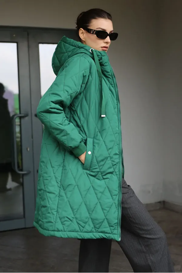 5138 Quilted Long Puffer Jacket - Emerald Green