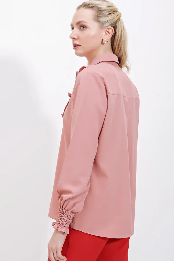 Chemise à manches longues à volants 20223 - Rose poudré