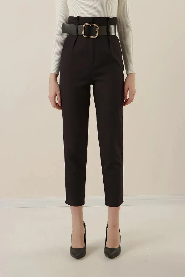 Women's High Waist Belted Fabric Trousers HZL22W-BD164641