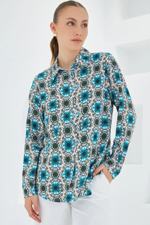 3721 Grafik Desenli Gömlek - B.Mavi