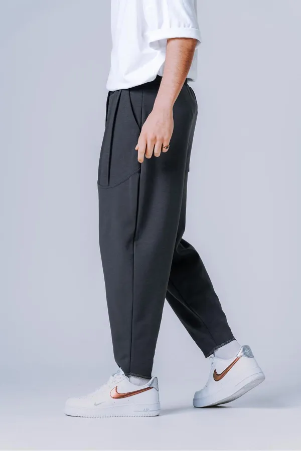 Men's Anthracite Straight Cut Pants with Drawstring Waist and Pockets Sweatpants HZL24S-MXC8948-27 Men's Anthracite Straight Cut Pants with Drawstring Waist and Pockets Sweatpants HZL24S-MXC8948-27