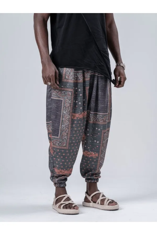 Erkek Zümrüt Bahem Desen Beli ve Paçası Lastikli Bol Kesim Jogger Eşofman Altı HZL24S-MXC8989-193