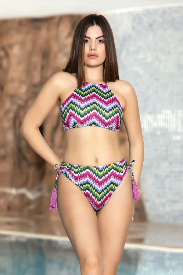 Women's Multicolored Tassel Detailed Bustier Bikini Set HZL24S-AR1663