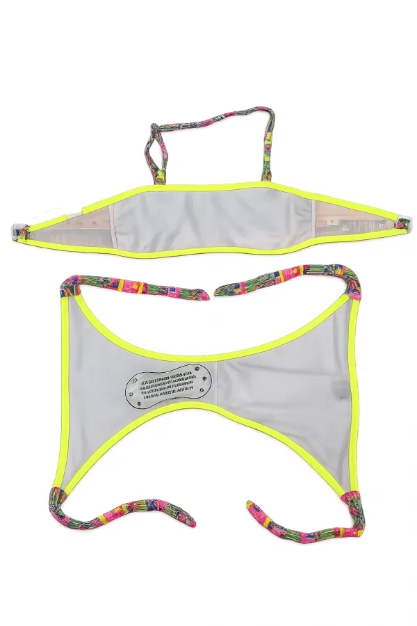 Kız Çocuk Mavi Neon Sarı Çok Renkli Astarlı 4-12 Yaş Straplez Bikini Takım HZL24S-LC6355