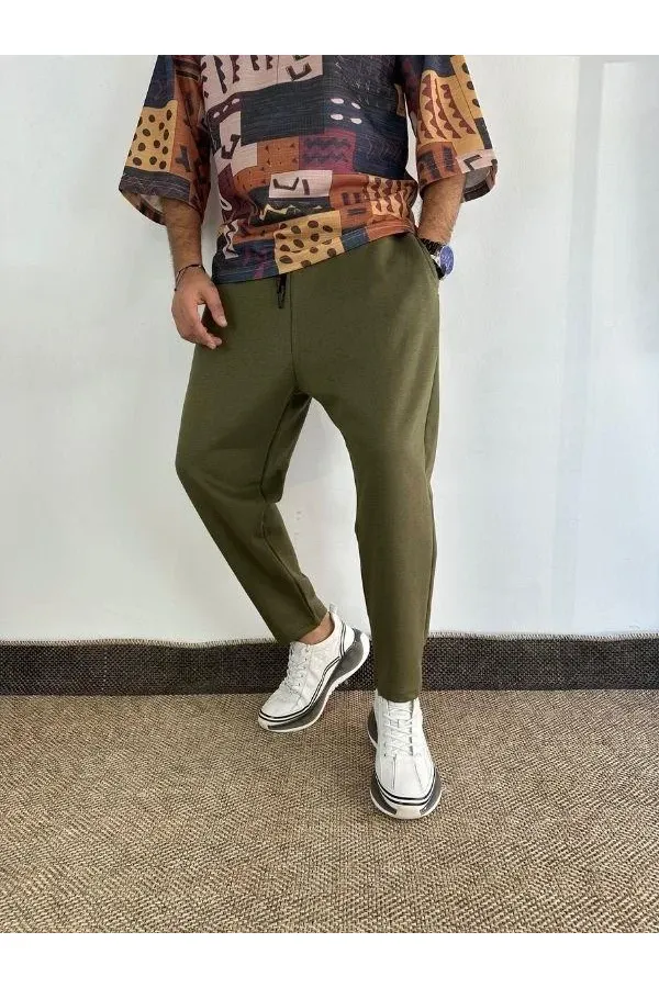 Pantalon de survêtement vert kaki pour homme, coupe droite, avec poches et lien à la taille, HZL24S-MXC8948-194